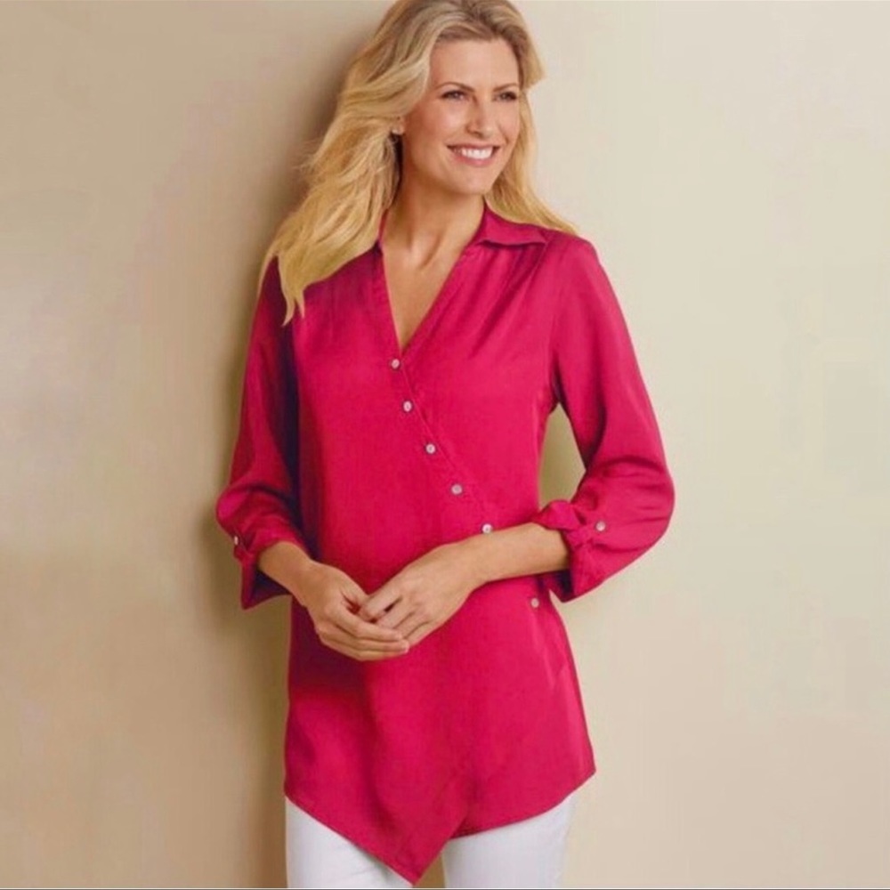 Soft Surroundings Washed Tencel Tunic Asymmetric Buttondown Size Small